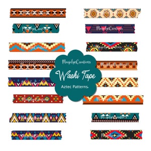 Digital Washi Tape Clipart, Aztec Patterns_I for Digital Planners, Goodnotes