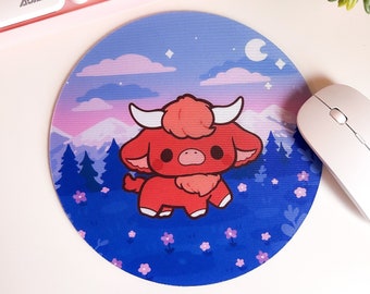 Highland Cow Mousepad - Mouse Mat - Kawaii cute Cottage Core Round