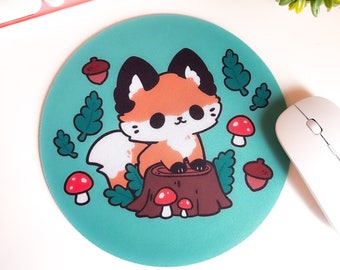 Forest Fox Mousepad - Mouse Mat - Kawaii cute Cottage Core Round