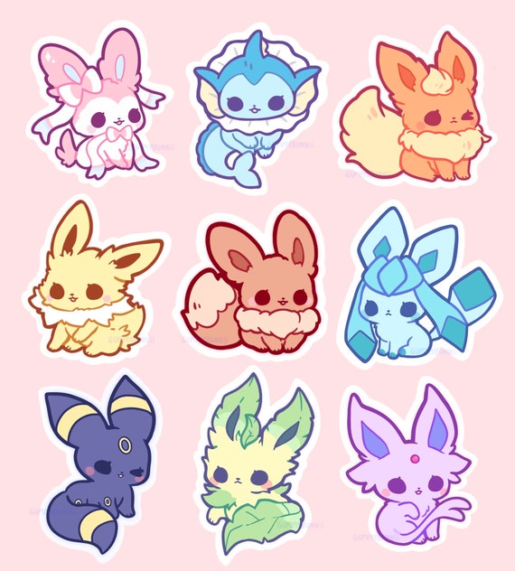 Stickers Cute and Kawaii Eeveelution Pokemon Stickers Eevee 