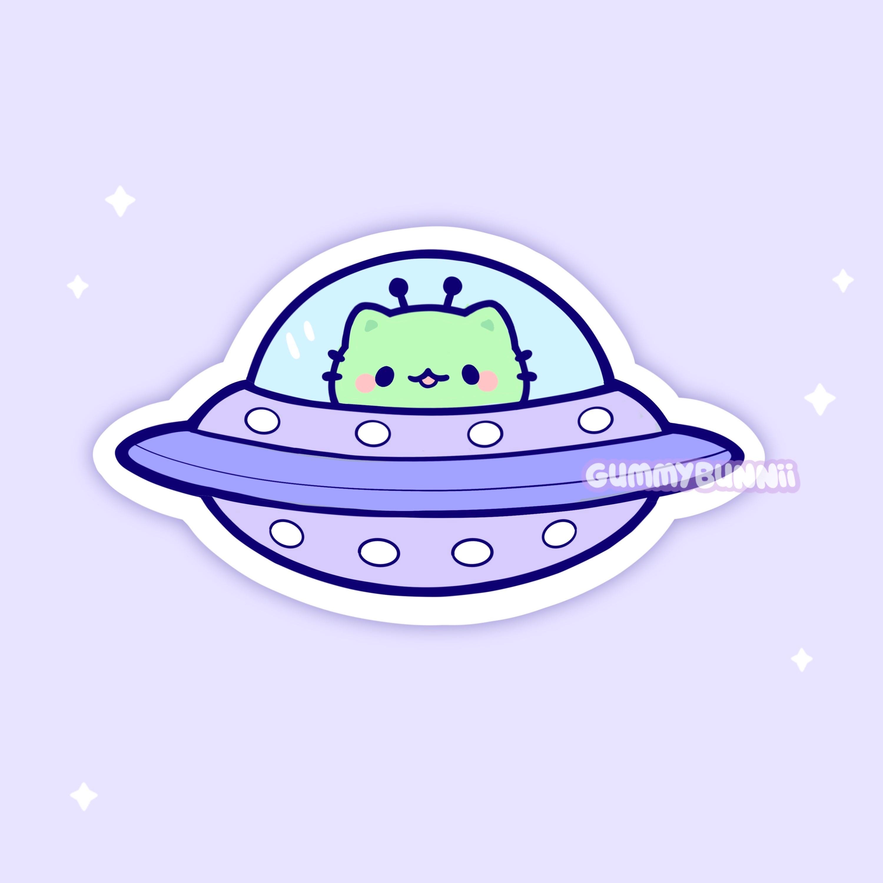 Cute UFO Cat Sticker Alien Cat Vinyl Decal Matte Space Kitty Sticker for Laptop Journal  Water Bottle Galaxy Aesthetic Gift