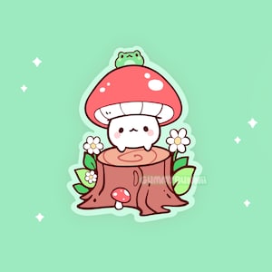 Cute Mushroom frog Sticker Cottagecore Aesthetic Vinyl Sticker Matte Vinyl Fungi Sticker for Laptop Water Bottle Journaling