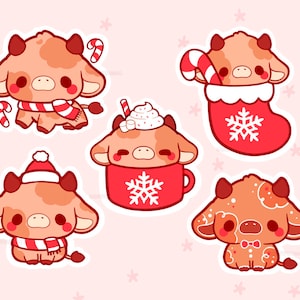 Cute Holiday Christmas Cow Sticker Set - Cow Stickers - Cute - Decal cut
