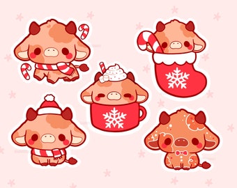 Cute Holiday Christmas Cow Sticker Set - Cow Stickers - Cute - Decal cut