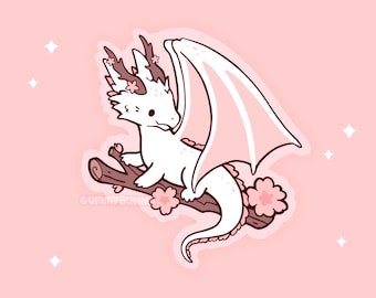 Cherry Blossom Dragon Matte Vinyl Sticker Fantasy Dragon Sticker for Laptops Water Bottles & Journals Dragon Sticker for Sakura Lovers