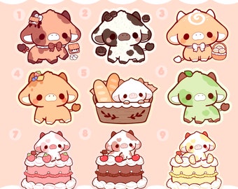 Bakery Cows Vinyl Sticker- Stickers - Cute - Decal cut - cookies n cream - cake - bread - matcha