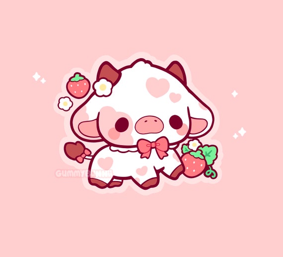 Strawberry Cow Matte Vinyl Sticker Stickers Cute Kawaii 