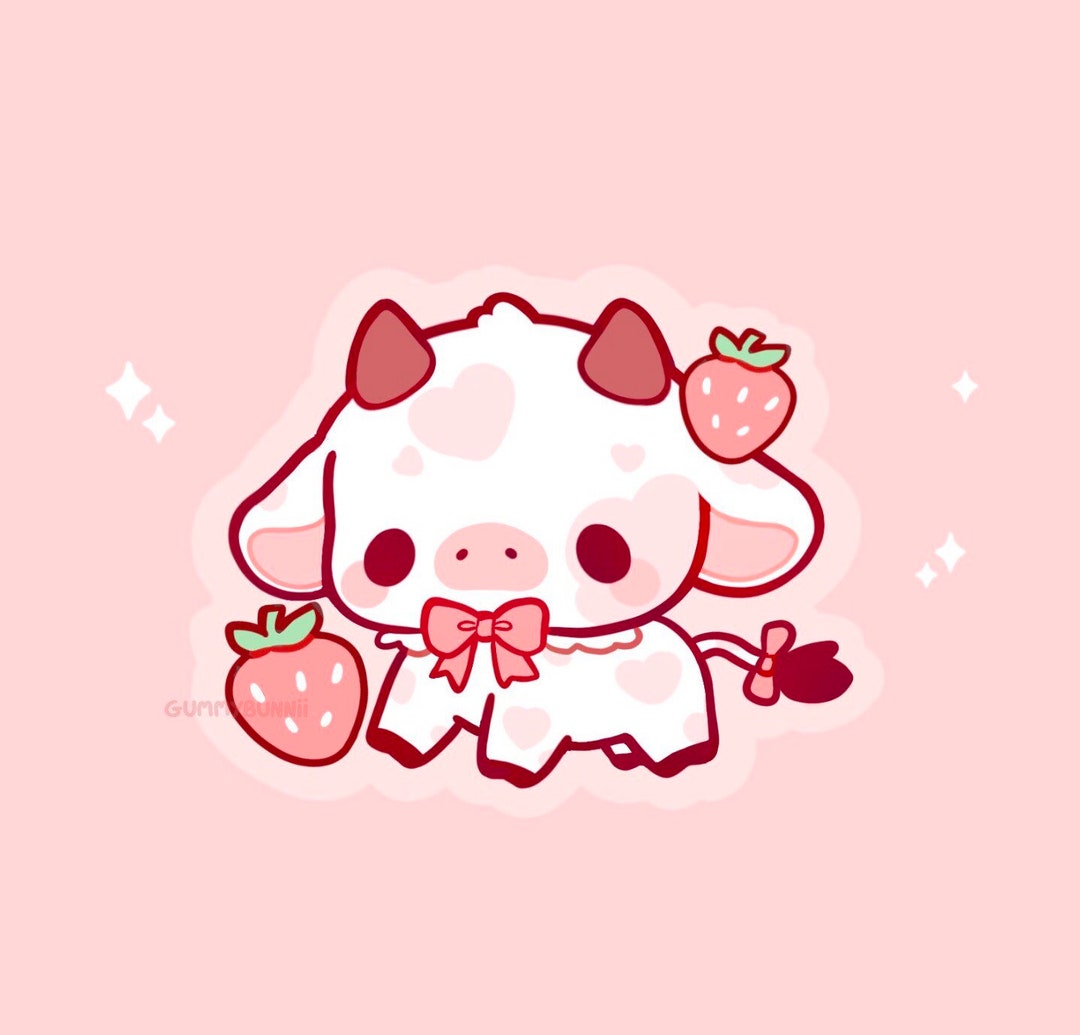 Kawaii Strawberry Cow Matte Vinyl Sticker Stickers Cute - Etsy image