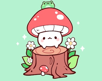 Impresión artística Tronco de hongos 8x8 Impresión artística mate - lindo núcleo de cabaña Kawaii