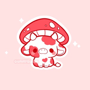 Mushroom Cow matte Vinyl Sticker - Kawaii Stickers - Cute - Decal cut