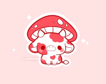 Mushroom Cow matte Vinyl Sticker - Kawaii Stickers - Cute - Decal cut