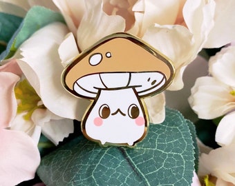 Cute Brown Mushroom Enamel Pin - 1.5 inch