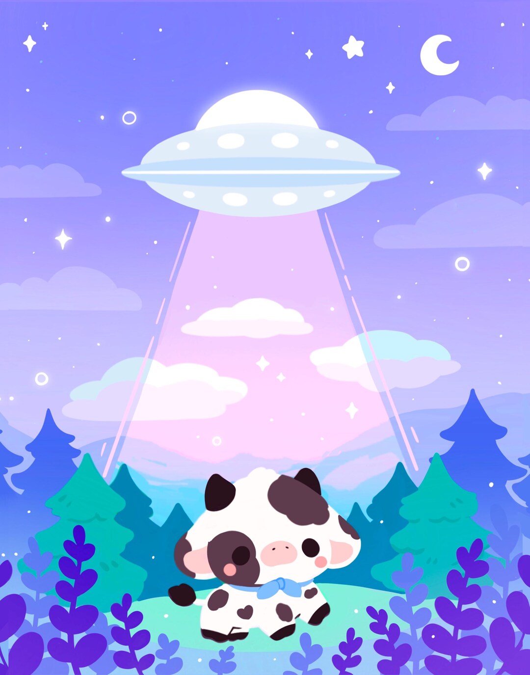 Art Print UFO Cow Matte Giclée Art Print - Cute Kawaii Alien Space ...