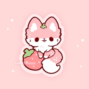 Kawaii Strawberry Fox matte Vinyl Sticker Stickers for strawberry lovers Cute small gift Decal cut vinyl sticker