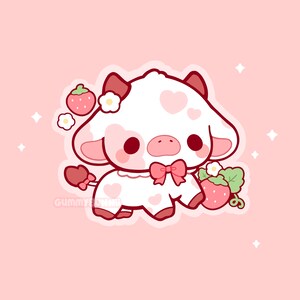 Strawberry Cow matte Vinyl Sticker - Stickers - Cute - kawaii - Decal cut - cottage core