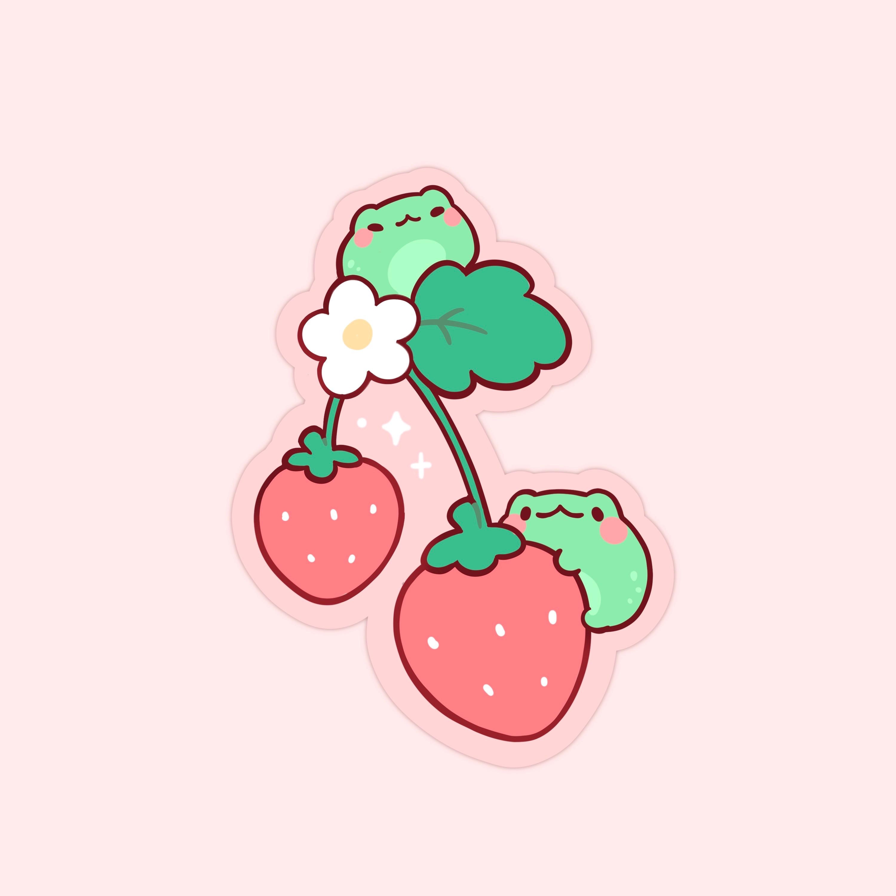 Strawberry Frogs Sticker Matte Vinyl Kawaii Frog Cottage Core Stickers ...