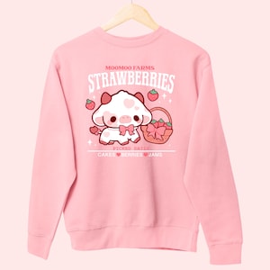 Strawberry cow crewneck sweater - sweatshirt - farm patch - cute animal pullover - gift - cottagecore -  outdoors - kawaii clothing - cozy