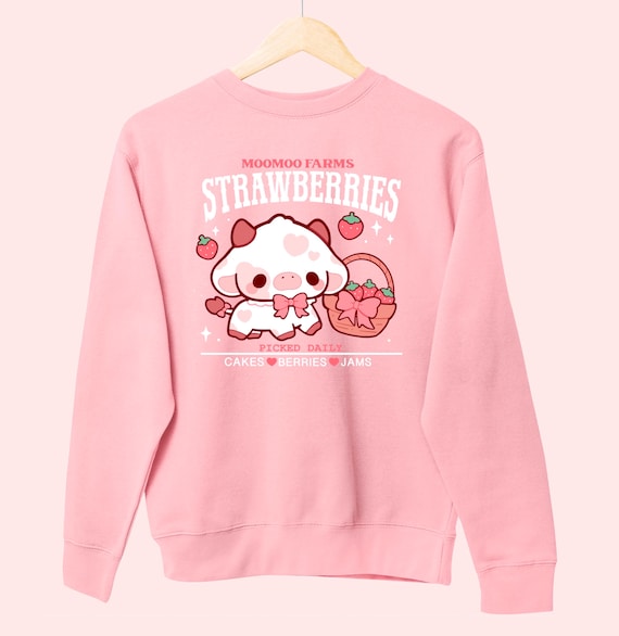 Strawberry Cow Crewneck Sweater Sweatshirt Farm Patch Cute
