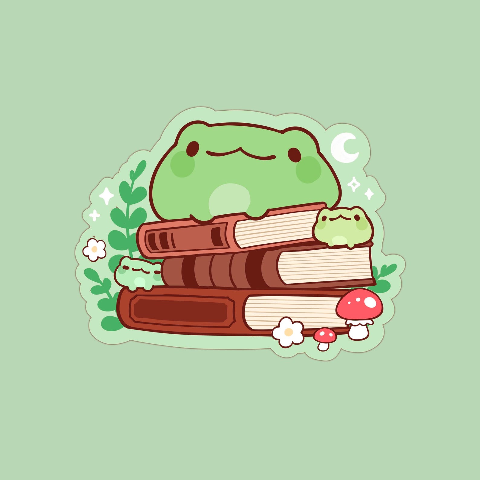 Bookish Frogs Sticker Matte Vinyl Cottage Core Book Stickers Cute Toads ...