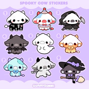 Spooky Cow Stickers Vinyl Sticker Stickers Cute halloween Decal Fall goth gifts Skeleton sticker reaper sticker kawaii sticker gift
