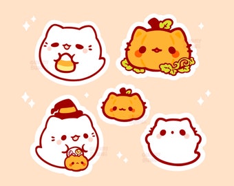 Halloween Kitty Sticker Set - Cat Stickers - Cute - Decal cut