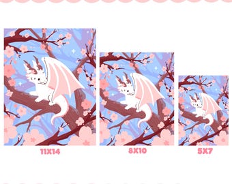 Art Print Cherry Blossom Dragon Matte Art Print - Cute Kawaii