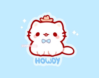 Howdy Cat avec petit chapeau Sticker - Stickers - Cute - kawaii Decal cut