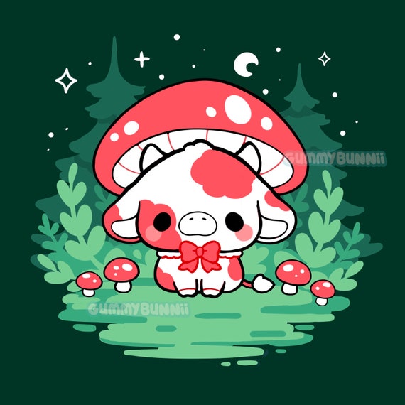 Mushroom Cow Matte Vinyl Sticker Kawaii Stickers Cute Decal Cut 