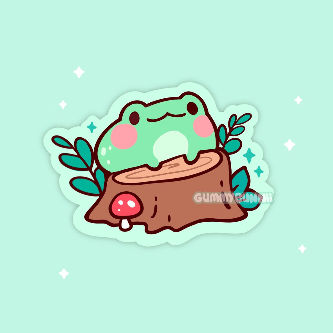 Frog on Stump Sticker Cute Matte Vinyl Forest Animal Cottagecore Frog ...