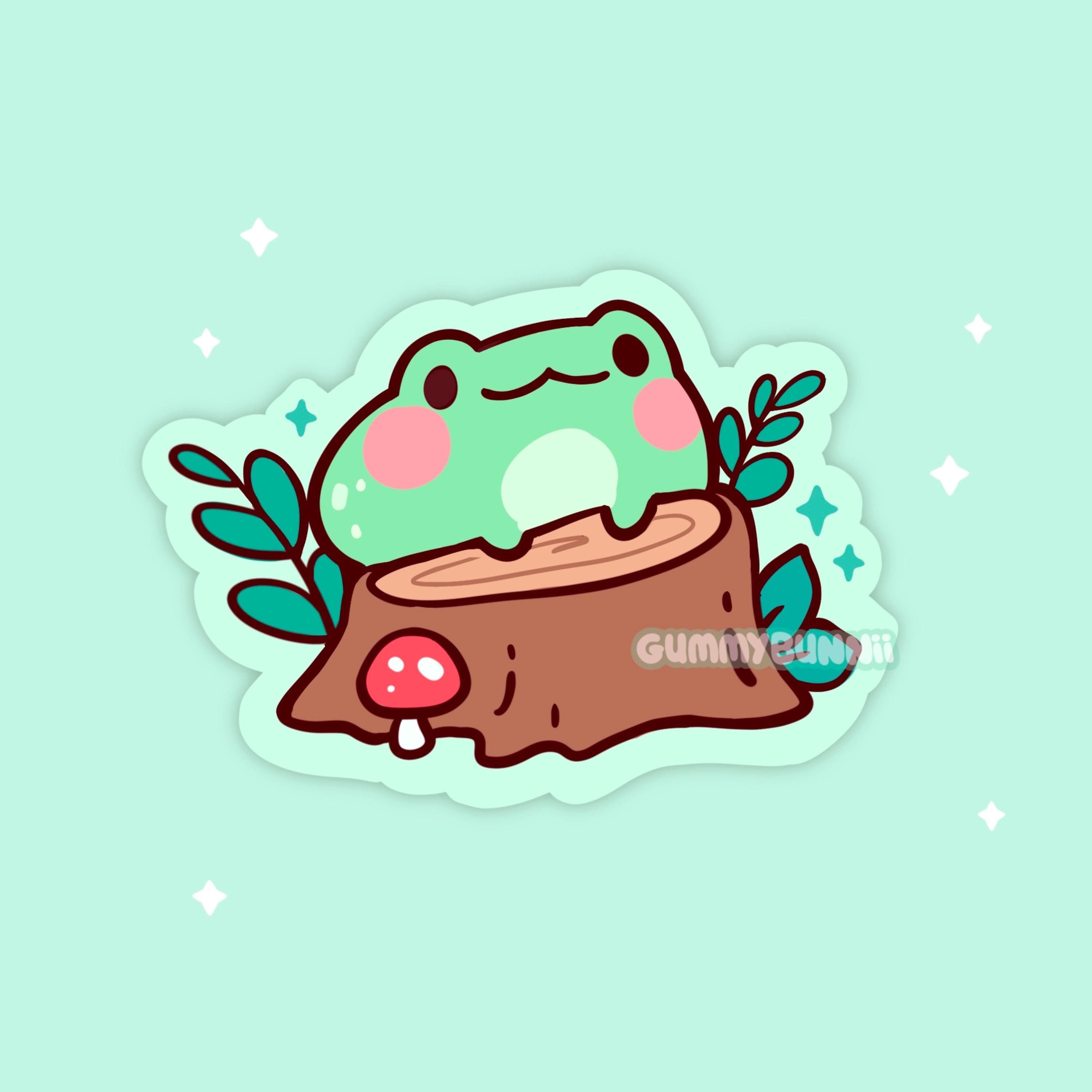 Frog on Stump Sticker Cute Matte Vinyl Forest Animal Cottagecore Frog ...