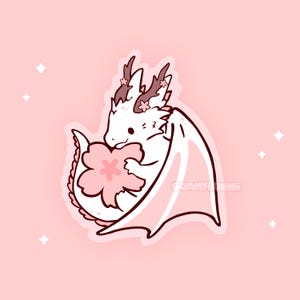 Cherry Blossom Dragon flower Matte Vinyl Sticker Fantasy Dragon Sticker for Laptops Water Bottles & Journals Dragon Sticker for Sakura Lover