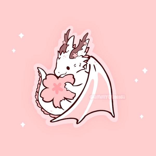 Cherry Blossom Dragon flower Matte Vinyl Sticker Fantasy Dragon Sticker for Laptops Water Bottles & Journals Dragon Sticker for Sakura Lover