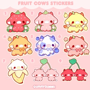 Fruit Cows Vinyl Sticker- Stickers - Cute - Decal cut - strawberry lemon cherry blueberry banana produce