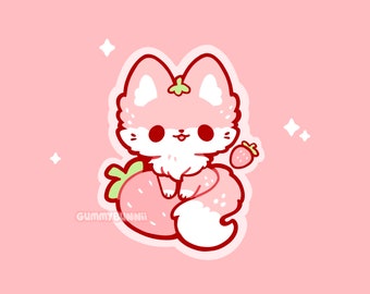 Kawaii Strawberry Fox matte Vinyl Sticker - Stickers - Cute - Decal cut