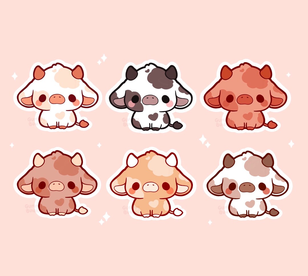 Cute Cow Sticker Set Cow Stickers Cute Decal Cut Etsy
