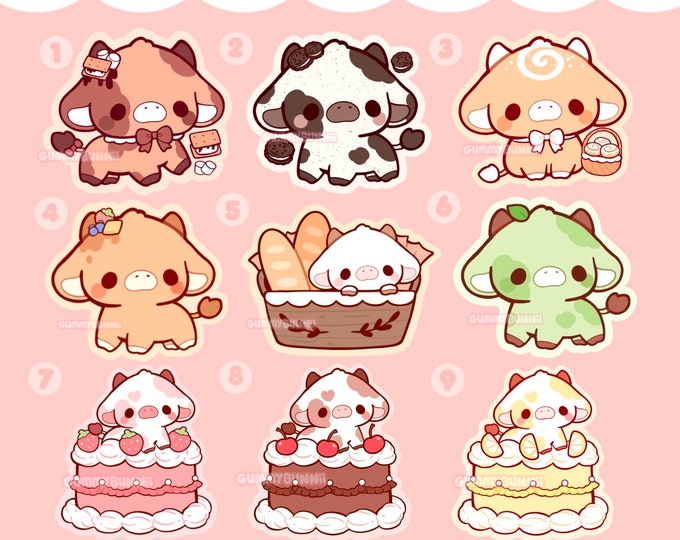 Garden Cows Kawaii Vinyl Sticker Set - Etsy