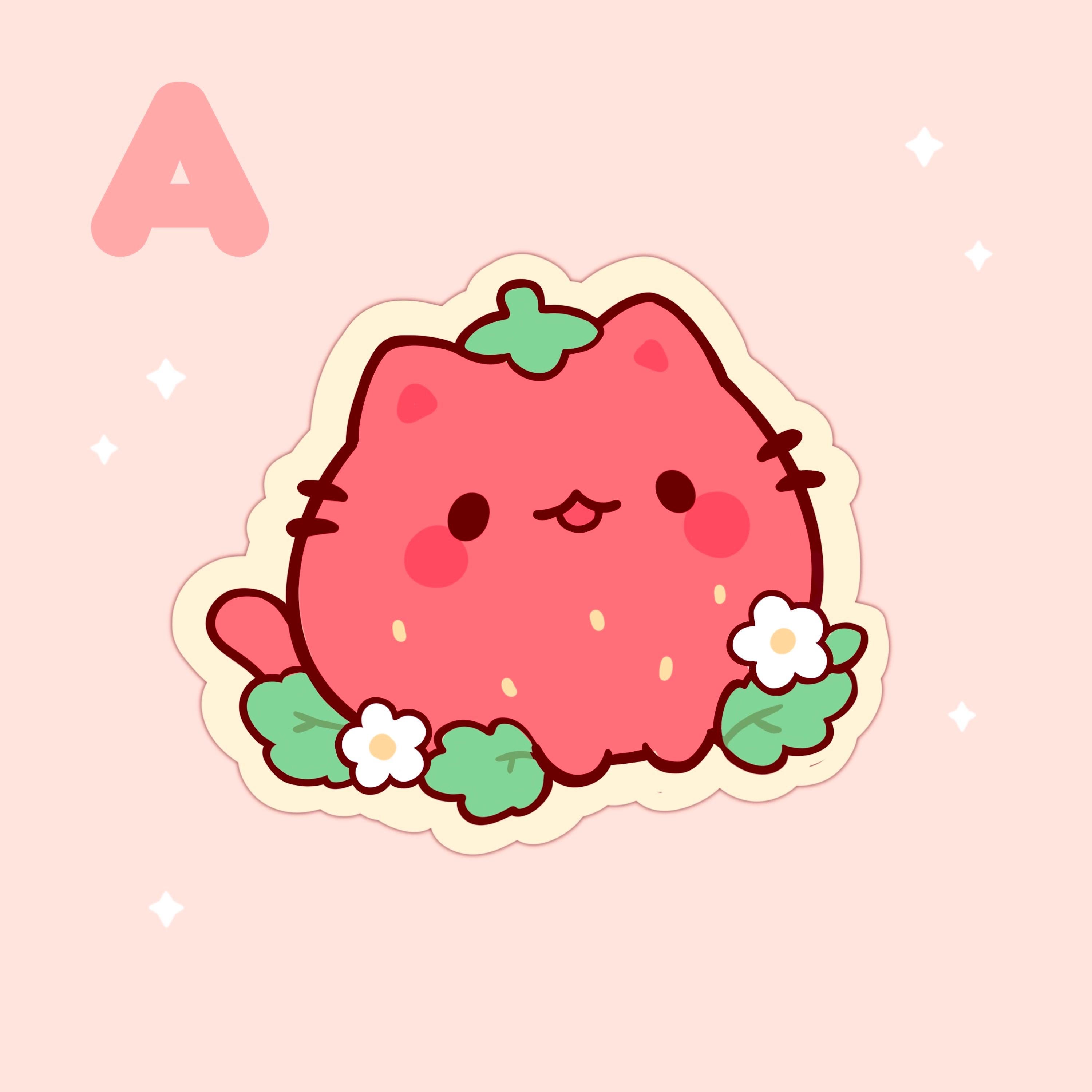 Strawberry Cat Stickers - 2-3 Inches - Cute - Matte Vinyl Sticker for ...