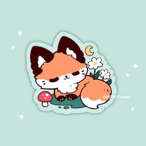 Sleeping Forest Fox Sticker cute kawaii Stickers Cute fox Decal cut cottage core forest lover gift for Journals and laptop decals