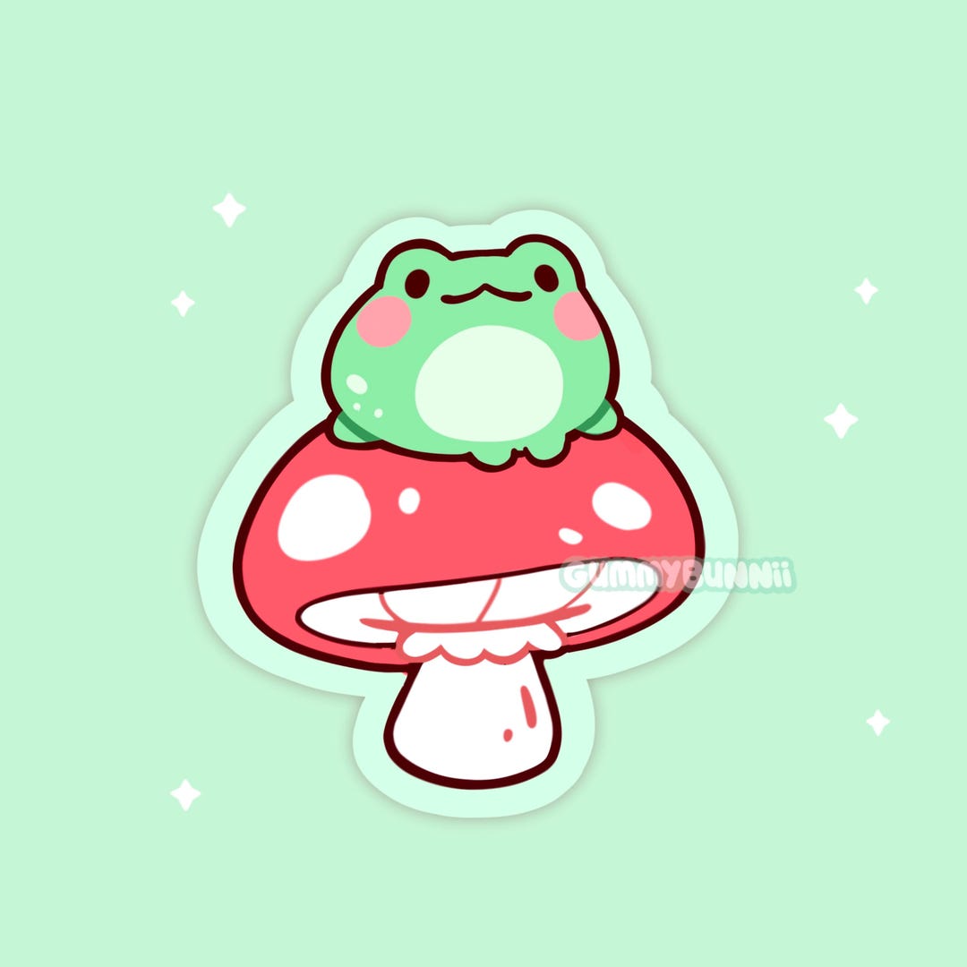 Frog on Mushroom Sticker Cute Matte Vinyl Cottagecore Sticker Forest ...