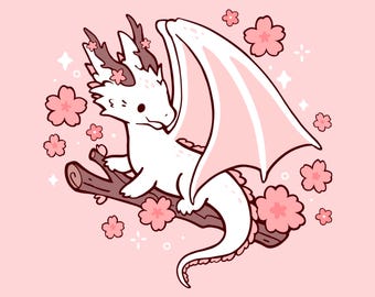 Art Print Cherry Blossom Dragon 8x8 Matte Art Print - cute Kawaii cottage core