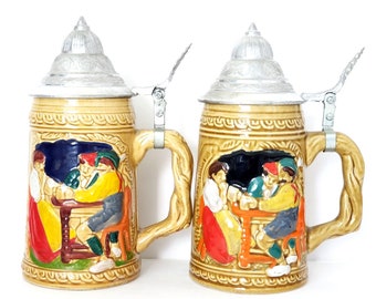 Unique Stein Ceramic Vase Halloween Beer Stein Vintage Hand Decorated Ceramic Stein with Graveyard Design Halloween Decor Abstract Mug