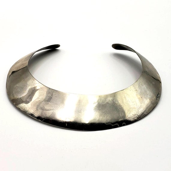 Modernist Audrey Schenk Signed Silver Collar Neckl