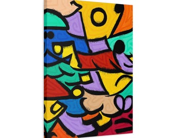 Neoaramejski alfabet, abstrakcyjne kolorowe graffiti, płótno, rozciągnięta grafika ścienna | Płótno matowe