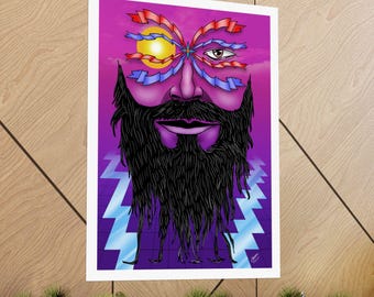 Plakat z psychodeliczną Mezopotamią | Surrealistyczny, kolorowy portret