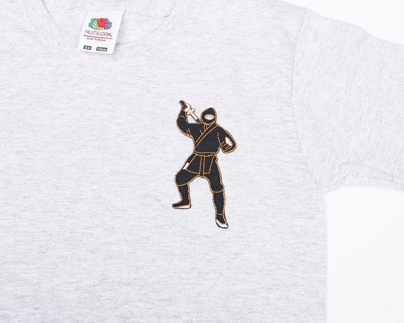 Great Gift for Boy Cotton Shirt for Martial Arts Birthday Gray Tee Perfect Gift for Ninja Fans Cotton Boys T-shirt with Ninja Embroidery