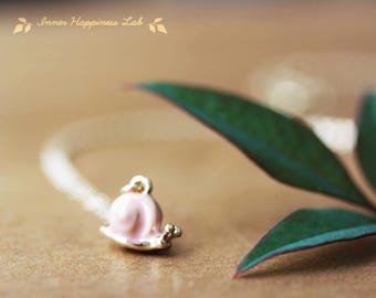 Snail necklace, Snail charm necklace, Pink snail charm pendant, 14K Gold filled chain