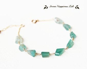 Aqua Chalcedony Bracelet, 14K Gold Filled, Wire Wrapped