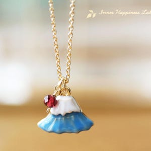 Mount Fuji necklace, Mt. Fuji charm necklace, Fujisan charm pendant, the rising sun and Mt. Fuji, 14K gold filled chain