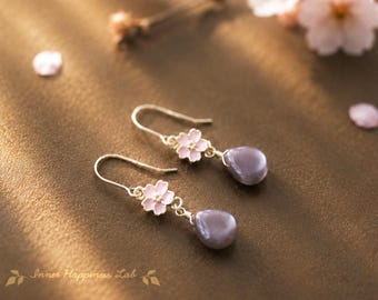 Cherry blossom and Chocolate moonstone earrings / 14K Gold filled