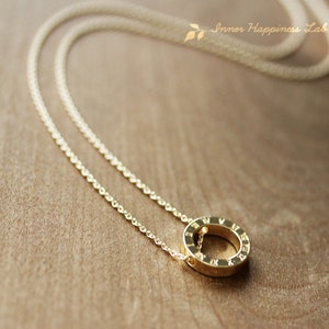 Roman numerals necklace, Clock necklace, Ring necklace, Round Circle necklace, 14K Gold filled